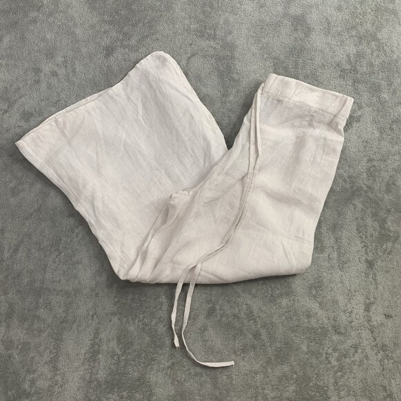 Meo Meli Wide Leg Linen Pants Womens 28” Beige Bohemian Boho Drawstring Italy - Picture 1 of 15